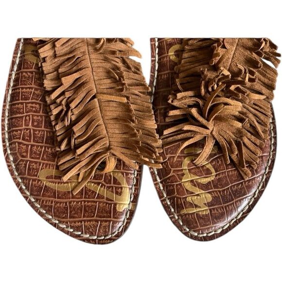 Womens Sam Edelman Gela-Brown Suede Fringe Sandals Flat Thongs Boho - Sz 9.5 - Picture 4 of 6